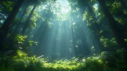 Moss covered forest sunlight rays high resolution hd photo