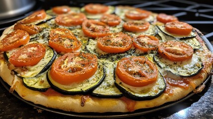 Homemade Vegetarian Pizza with Roasted Zucchini and Egg