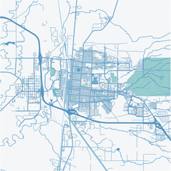 Map of Laramie in Wyoming in a professional blue style. Contains layered vector with roads water, parks, etc.