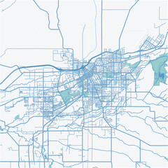 Map of Walla Walla in Washington in a professional blue style. Contains layered vector with roads water, parks, etc.