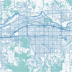 Map of Spokane Valley in Washington in a professional blue style. Contains layered vector with roads water, parks, etc.