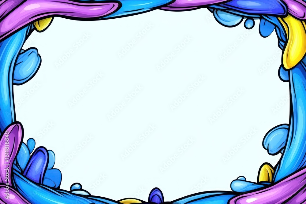 Poster frame abstract fluid colorful blobs border, forming design element against solid light background