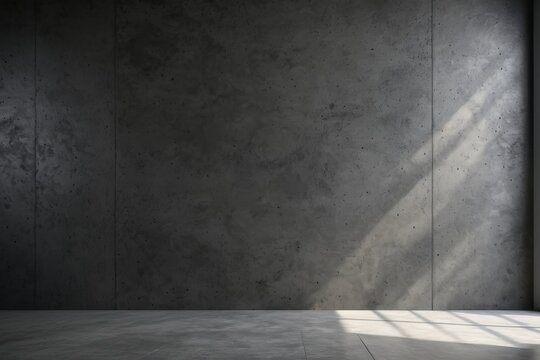 a close up of a room with a concrete wall and a window
