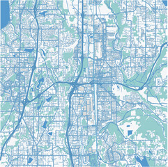 Map of Auburn in Washington in a professional blue style. Contains layered vector with roads water, parks, etc.