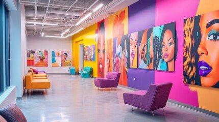 Colorful Art Gallery Interior with Seating