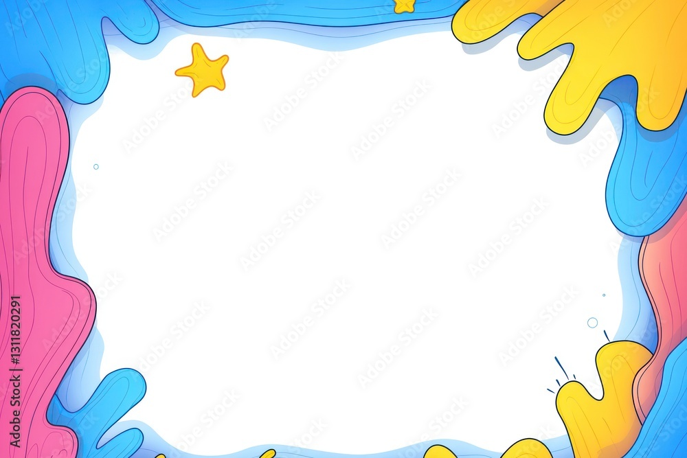 Poster Fun border featuring colorful blobs and stars, creating a vibrant, cartoonish frame on white
