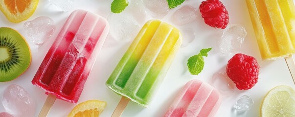 Collection of colorful fruit popsicles each isolated on a white surface ready for enjoyment