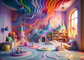 Whimsical Contour Line Wall Art for Kids Room - Urban Exploration Photography Style