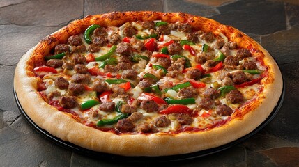 Homemade Pizza with Sausage, Peppers, and Onions