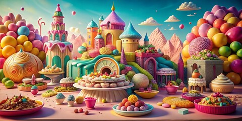 Fototapeta premium Whimsical Doodle Kingdom Castle Food Photography Background