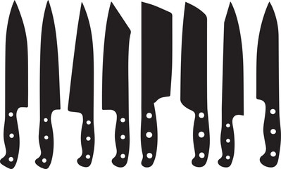Different Types of Kitchen Knives Silhouettes Vector