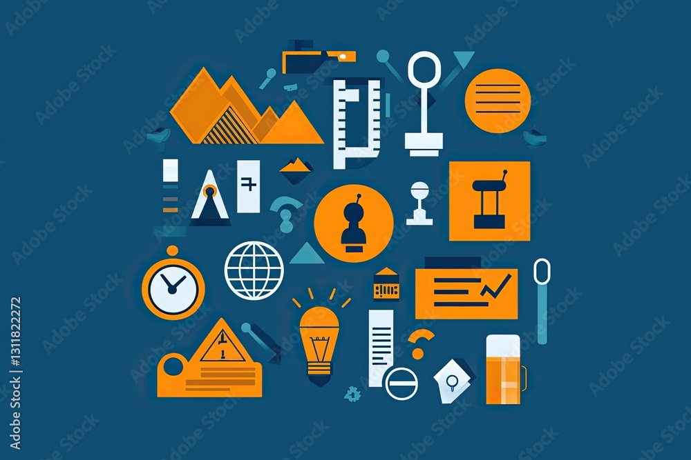 Poster a vibrant collection of diverse icons representing various concepts such as technology, data analysi