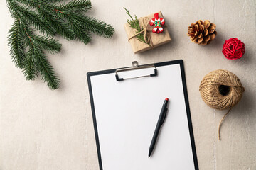 Christmas. Blank sheet of paper and Christmas accessories. Planning Christmas and New Year...