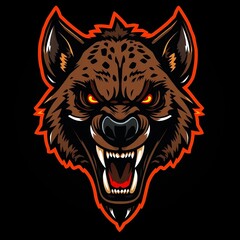 Fototapeta premium A terrifying hyena head logo with dark brown and black-spotted fur