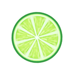 Round slice of green fresh lime. Fruit for cooking, source of natural vitamin C, component for cocktails and traditional pies. Hand painted with watercolor on white background, isolated