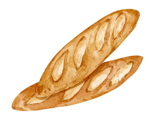 Watercolor two long strips of bread