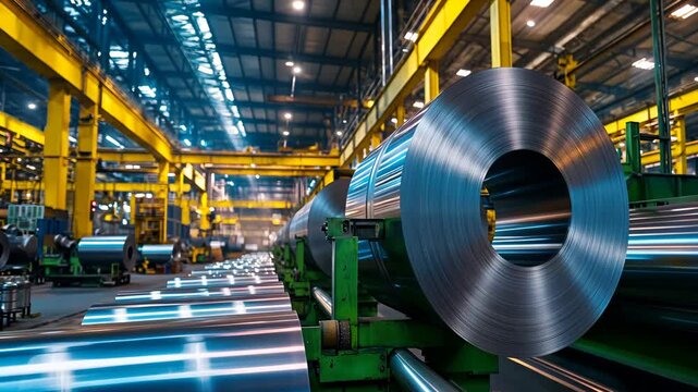 State-of-the-art green steel factory featuring advanced rolling mills and durable machinery.