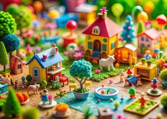 Whimsical Home Decor Doodle Art Collage: Tilt-Shift Miniature Photography
