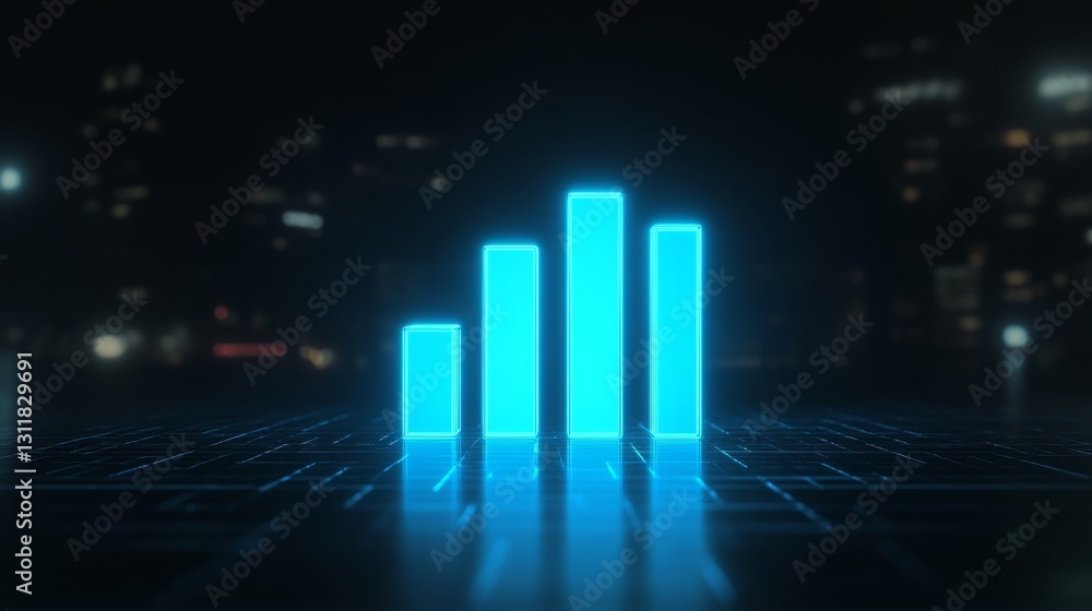 Poster stylish 3d rendered neon blue bar chart for data analytics visuals