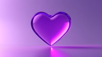 Neon Purple Heart Icon Hovering in a 3D Digital Background