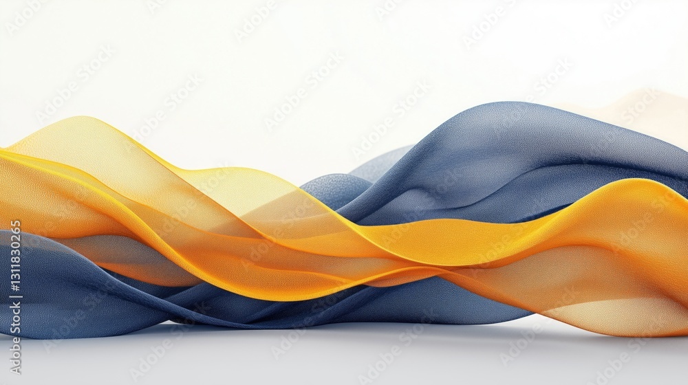 Poster smooth, flowing waves of blue and yellow fabric create a dynamic and elegant background.
