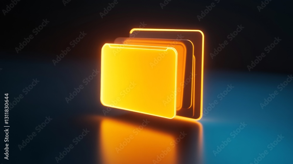 Poster neon yellow 3d folder icon with futuristic rendering in space