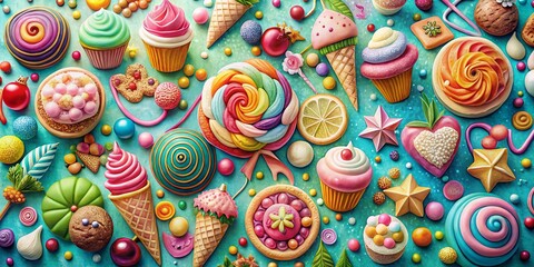 Whimsical Surreal Doodle Sweet Treats Background - Rule of Thirds Composition
