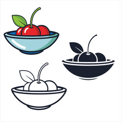 set vector illustration outline cherry silhouettes