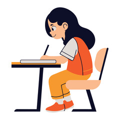 Fototapeta premium Student at Desk Writing Focused Learning