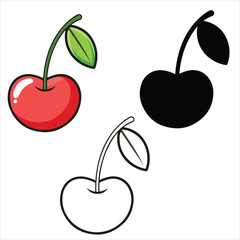 set vector illustration outline cherry silhouettes