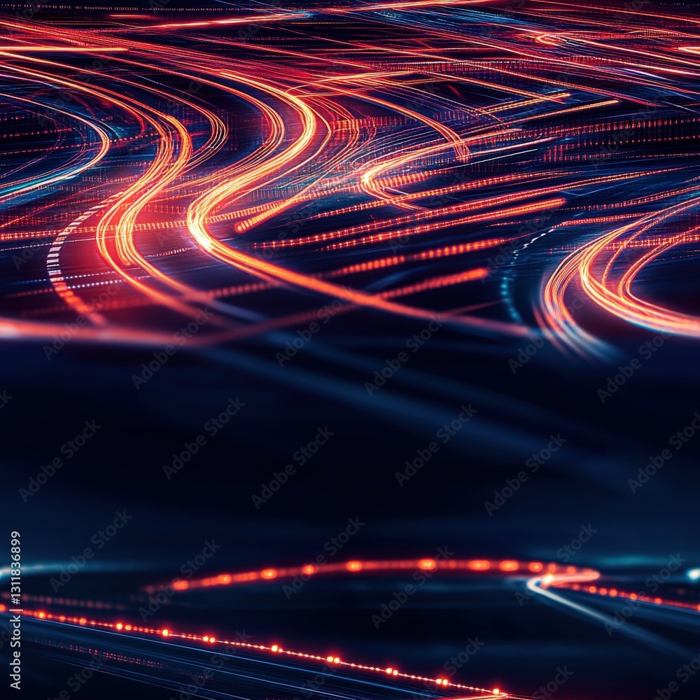 Poster seamless busy highway at night filled with streams of light from moving vehicles creating a dynamic 