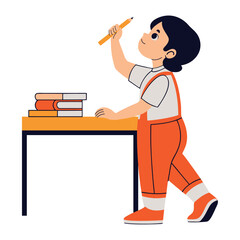 Student at Desk Holding pencil