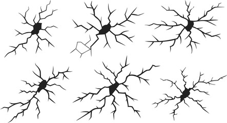Abstract Black Neuron or Crack Patterns Set – Fractal Shapes for Science, Technology, and Medical Design