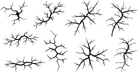 Abstract Black Neuron or Crack Patterns Set – Fractal Shapes for Science, Technology, and Medical Design