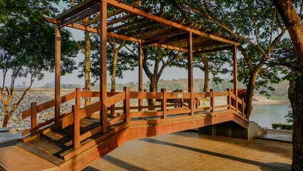 photo of a bridge building made of wood