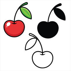 set vector illustration outline cherry silhouettes