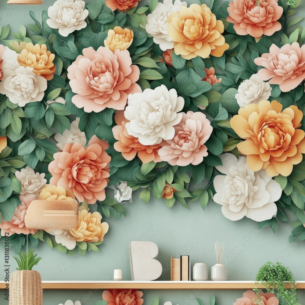 Poster seamless a stunning wall adorned with a lush array of colorful flowers creating a captivating and be