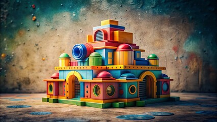 Naklejka premium Whimsical Wooden Toy on Mottled Background - Artistic Architectural Photography