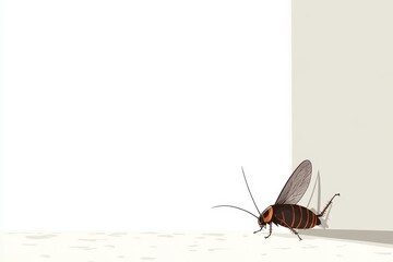 Obraz premium Cartoon Cockroach Crawling in a Simple Room with White Background