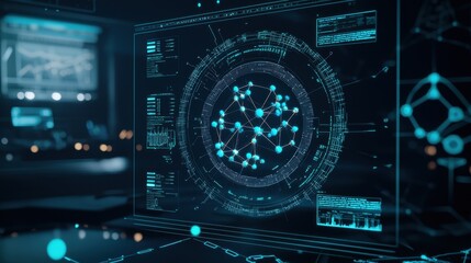 Obraz premium a close-up of a scientist in a lab, examining a glowing molecular structure, surrounded by advanced technology and holograms, intense focus and curiosity, high-tech innovation and discovery