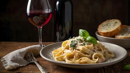 Rustic Italian pasta dish served on a wooden table