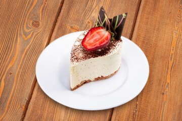 Tasty fresh Strawberry Cheesecake in restaurant