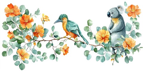 Obraz premium Australia animal and bird watercolor set. 