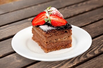 Tasty fresh Strawberry Cheesecake in restaurant