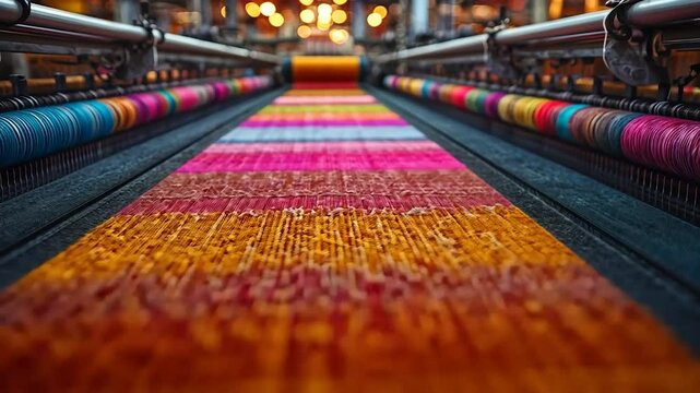 Vibrant Textile Creation: A Loom's Colorful Symphony