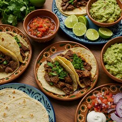 Mexican taco spread, with soft corn tortillas