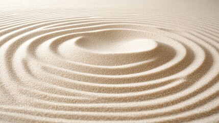Soft circular shapes and flowing lines on sunlit sand evoke tranquility in a zen garden setting with sharp, clean details