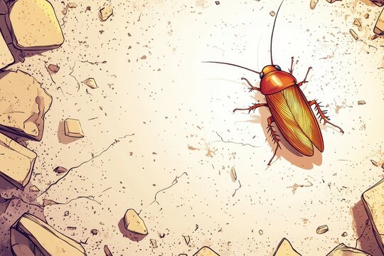 Detailed Illustration of a Cockroach on a Cracked Surface