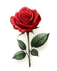 Single red rose isolated on white