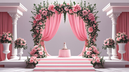 A beautiful stage with flower and curtains